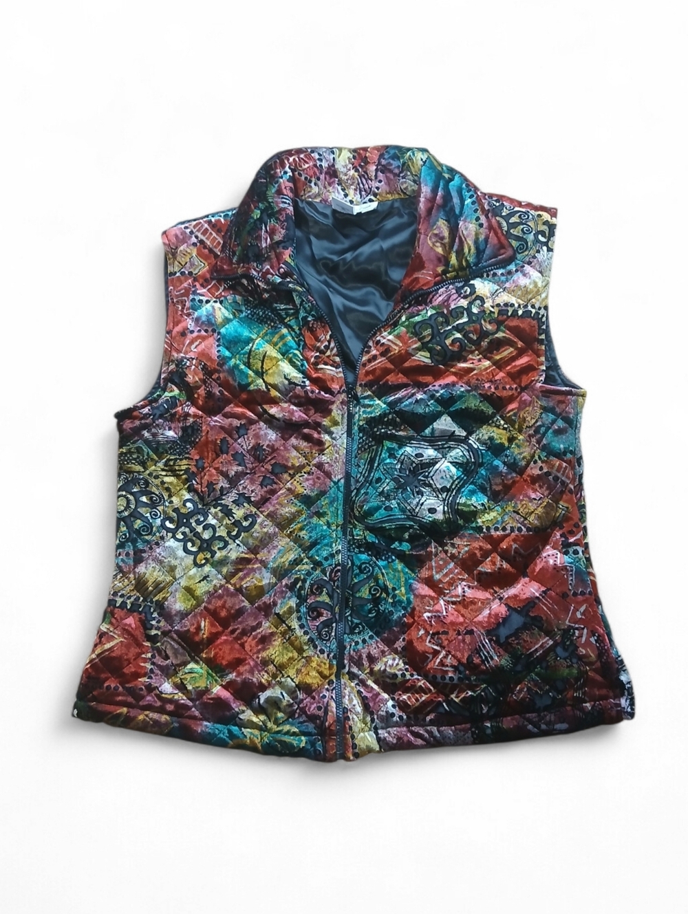 Coldwater Creek Size Medium Multicolor Quilted Patchwork Vest